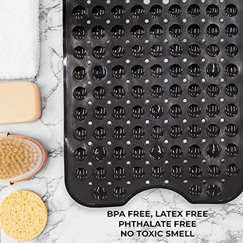 ENKOSI Non-Slip Bath & Shower Mat 40x16 Extra Long, Suction & Drain Holes | Clear Green look; Durable PVC; 40x16 in, Clear Green - color: Clear Green