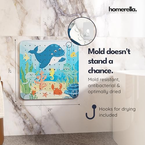 homerella Square Shower Mat Non Slip Anti Mold 21x21 Anti Slip Shower Mat | 100% BPA Free, Mildew Resistant, Machine Washable, Shower Mats for Inside Shower, Shower Floor Mat Mat Non Slip EU Certified - color: Magic Sea