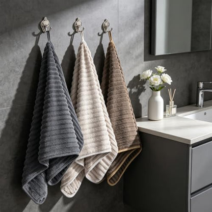 3-Piece Hand Bath Towels 14 X 29.6 Inchs, Quick-Dry Microfiber Washcloths with Hanging Loop, Soft & Absorbent Face Towels for Bathroom Kitchen Gym Travel - color: 1darkgrey-1lightgrey-1coffee