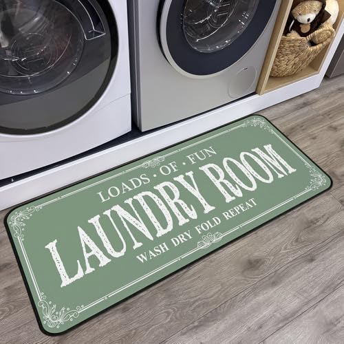 ROMAMIGO Laundry Room Rug Runner Non Slip Laundry Mats Mudroom Runner Farmhouse Kitchen Floor Mat Bathroom Laundry Room Decor Accessories(Sage Green, 20 X 47 inch) - color: Sage Green