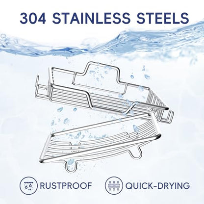 Soap Dish for Shower 2 Pack,Soap Holder with Soap Saver,Stainless Steel Adhesive Soap Dish with 4 Hooks for Bathroom,Kitchen