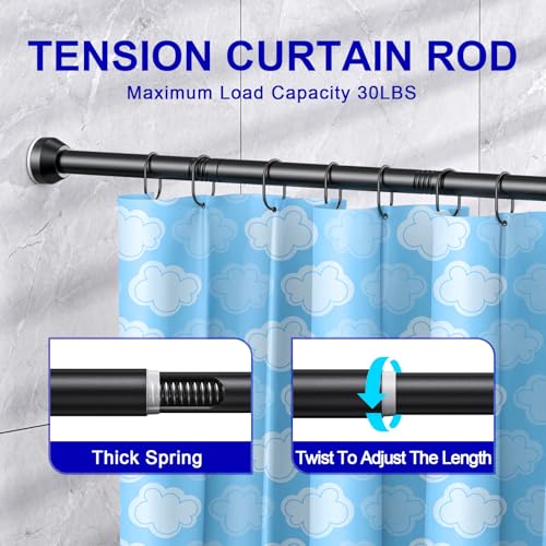 TEECK Shower Curtain Rod, 32-79 inch Adjustable Tension Spring, Shower Curtain Rod Tension, Anti-Slip, No Drilling, No Rust, for Bathroom, Matte Black - color: Matte Black, size: 32-79 Inches
