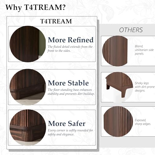 T4TREAM 60" Fluted Bathroom Vanity with Double Sink, Dark Walnut | Integrated Resin Sink, 2 Large Storage Cabinets, Adjustable Shelf, 3 Drawers, Three pre-drilled faucet holes, Mid-Century - color: Dark Walnut, size: 60" (Bouble Sink)