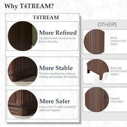 T4TREAM 60" Fluted Bathroom Vanity with Double Sink, Dark Walnut | Integrated Resin Sink, 2 Large Storage Cabinets, Adjustable Shelf, 3 Drawers, Three pre-drilled faucet holes, Mid-Century - color: Dark Walnut, size: 60" (Bouble Sink)