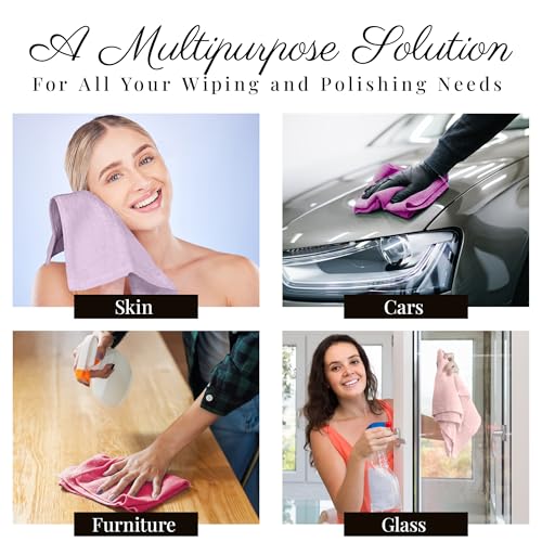 EcoSol Designs - Microfiber Towels, Cleaning & Drying Must-Have, Soft, Thick Dry/Wipe for Personal/Home/Office/Car Use, 4 12x12 Towels with Hanging Loops in Dark and Light Pink, Purple & Lavender - color: Pink Dark, Pink Light, Purple, Lavender