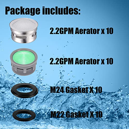 Faucet Aerator with Gasket Flow Restrictor Insert Bathroom Faucet Aerator Replacement Parts 10 pcs Stainless Steel and 10 pcs Green - color: Green