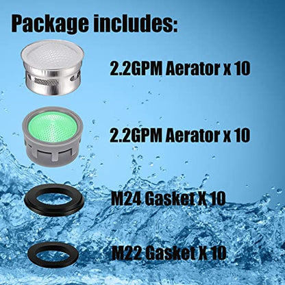 Faucet Aerator with Gasket Flow Restrictor Insert Bathroom Faucet Aerator Replacement Parts 10 pcs Stainless Steel and 10 pcs Green - color: Green