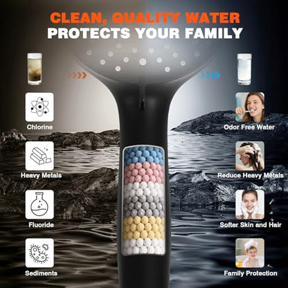 Black Shower Head with Handheld, Adjustable Rain Shower Head with Spray Combo, One-piece High Pressure Filtered Shower Head with Handheld, Built-in Magnetic Docking and Power Jets