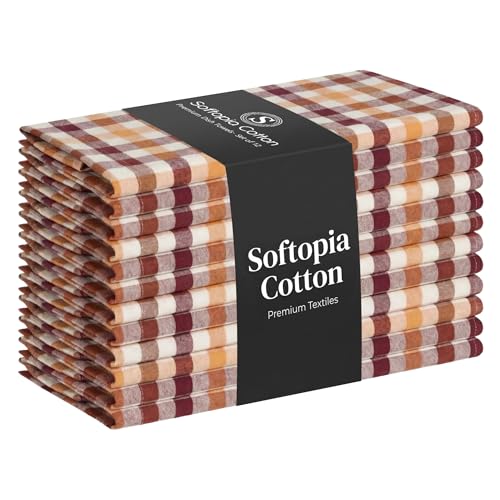 Multicolor Check Kitchen Towels 12 Pack, 100% Cotton Tea Towels, 18"x26" Quick Dry Dish Cloths for Drying Dishes, Reusable, Absorbent - Burgundy Wine, Brown, Mustard Yellow, Natural - color: Multi Burgundy, Brown, Yellow, size: 16 X 26 - 12 Pack