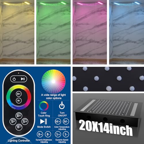 ENGA Dual Rain LED Shower System, 14"x20" Large Shower Head + 6" Wall Shower, 4 Body Jets with Individual On/Off & Adjustable Water Pressure, Rainfall Shower Faucet Set, Matte Black - color: Matte Black, style: 14X20" Led Shower - Body Jets