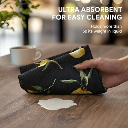 RECYCO Waffle Kitchen Towel Set of 2 - Quick Dry Microfiber Sustainable Dish Towels - Ultra Absorbent Reusable Cleaning Tea Towels - Lightweight Hand Towels,16”x 28”, Lemon Grove - color: Lemon Grove