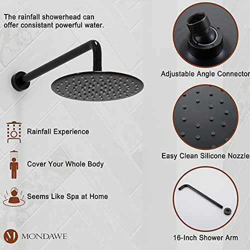 MONDAWE 9 Inch Wall Mounted Shower Faucet Set with Tub Spout in Oil Rubbed Bronze, Rainfall Shower Head with 3-Setting Handheld Spray Shower Combo, High Pressure Shower System with Solid Brass Valve - color: Oil Rubbed Bronze, style: 9 IN - With Tub Spout