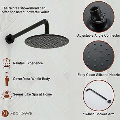 MONDAWE 9 Inch Wall Mounted Shower Faucet Set with Tub Spout in Oil Rubbed Bronze, Rainfall Shower Head with 3-Setting Handheld Spray Shower Combo, High Pressure Shower System with Solid Brass Valve - color: Oil Rubbed Bronze, style: 9 IN - With Tub Spout