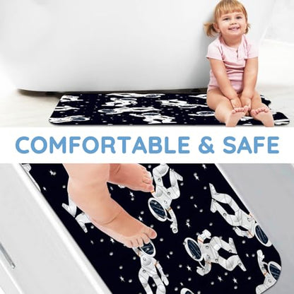 Bathtub Mats for Kids, Black Astronaut Bath Mat for Tub Non Slip, 40 X 16 Inch Large Washable Bathtub Mat Non Slip for Showers with Drain Holes and Suction Cups - color: Black Astronaut