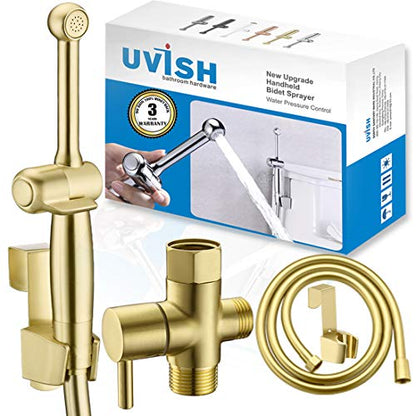 Handheld Bidet Sprayer for Toilet, Cloth Diaper Toilet Sprayer, Hand Held Bidet Attachment Brass 7.9" Bidet Wand, Adjustable Water Jet Spray with Backflow Preventer, Brushed Gold - color: Brushed Gold