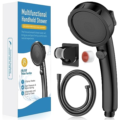 High Pressure Shower Head with Handheld, Black | On Off Shower for RV, Water Saving Shower Head with Stop Button and 3 Modes, Detachable RV Shower Head with Hose and Bracket - color: Black