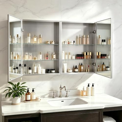 20"x 26"Bathroom Medicine Cabinet,Double-Sided Mirror Door | Silver Aluminium Frame,Lightweight,Sturdy and Attractive,Simple Wall-Mounted,Adjustable Shelves,Tempered Glass - size: 20"x 26"