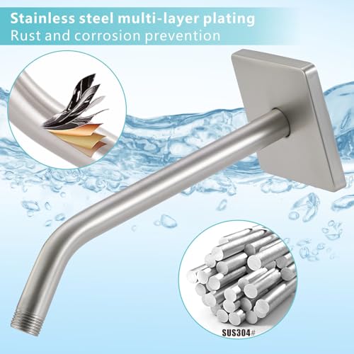 Shower Arm with 3.5" Flange, 10 Inch Wall Mount Replacement Shower Head Arm For Fixed Shower Heads and Handheld Showerhead, Brushed Nickel - color: Brushed Nickel, style: 10 Inch