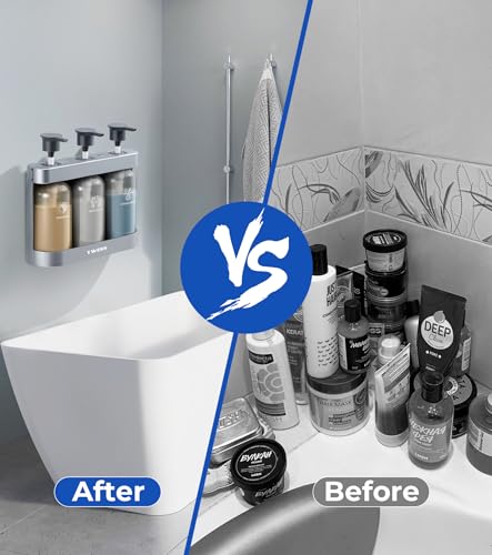 Shampoo and Conditioner Dispenser Shower Soap Dispenser 3 Chamber No Drill Shampoo Dispense for Shower Wall Mounted Shower Shampoo Dispenser 3 Chamber for Bathroom Hotel 3 * 13.37 fl.oz Sliver - color: Sliver-3