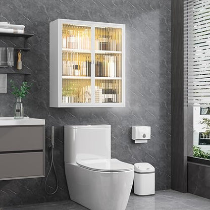 Metal Bathroom Cabinet Wall Mounted,Hanging Medicine Cabinets with 2 Glass Doors,White 3-Tier Over The Toilet Wall Storage Cabinet,Wall Cabinet for Bathroom Laundry Room Kitchen - color: White New