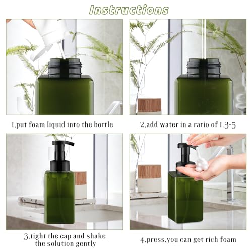 3 Pack Foaming Soap Dispenser Empty Plastic Foam Pump Bottle Refillable Foam Soap Bottle Dispenser for Shampoo Liquid Soap Face Wash (Green, 450ml/15oz) - color: Green, size: 450 ml