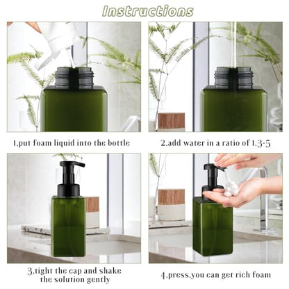 3 Pack Foaming Soap Dispenser Empty Plastic Foam Pump Bottle Refillable Foam Soap Bottle Dispenser for Shampoo Liquid Soap Face Wash (Green, 450ml/15oz) - color: Green, size: 450 ml