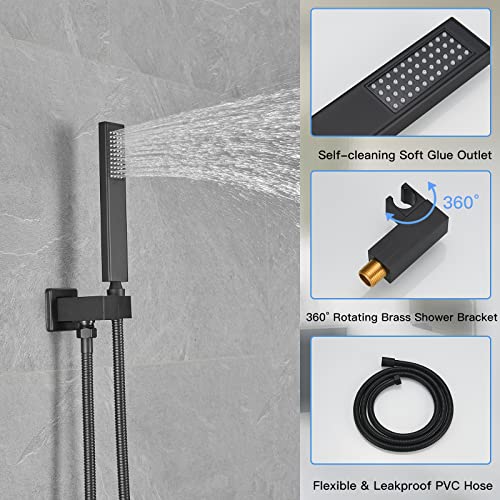 12" Rain Shower System Matte Black Bathroom Luxury Mixer Shower Combo Set | Wall Mounted Rainfall Shower Head Shower Faucet with Handheld Sprayer Rough-in Valve Body and Trim Included by Homevacious