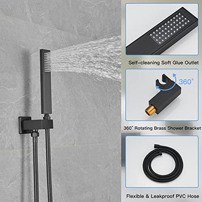 12" Rain Shower System Matte Black Bathroom Luxury Mixer Shower Combo Set | Wall Mounted Rainfall Shower Head Shower Faucet with Handheld Sprayer Rough-in Valve Body and Trim Included by Homevacious