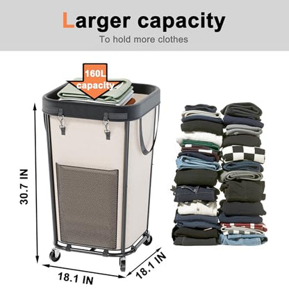 Laundry Basket with Wheels Rolling Laundry Basket, Removable Laundry Bag Design for Daily Use in Bathrooms and Laundry Rooms (White, 160L) - color: New White