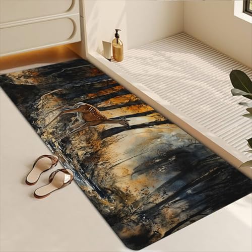 Bathroom Runner Mat Rugs Long,Deer in the woods watercolor painting Cute Diatomite Stone Bath Mat Large Absorbent Diatomaceous Earth Mat Non Slip Fast Dry Shower Mat Bathroom Rugs Floor Mat 16x42in - color: Design17