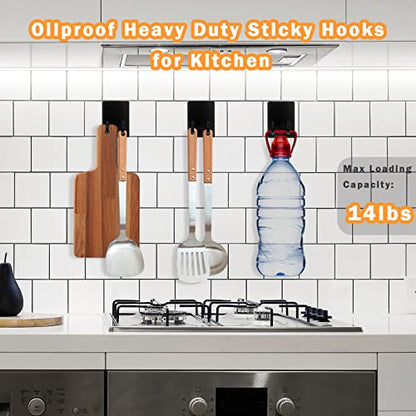 Adhesive Hooks, Stick on Stainless Steel Towel Robe Razor Wall Hooks for Bathroom Kitchen, Sticky Heavy Duty Durable Shower Hangers for Hanging Hat Coat Key 6-Pack (Black) - color: black(6PCS)