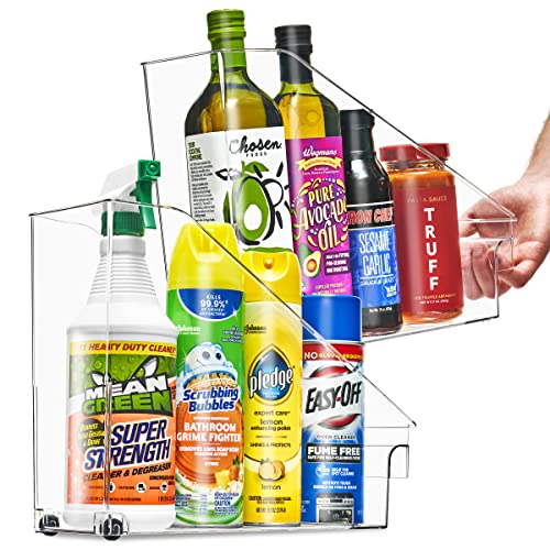 Sorbus Roll Out Bottle Organization Bins - Pantry Under Sink Organizer with Wheels & Handles, Clear Plastic Organizing Containers for Bottles & Cleaning Supplies - Kitchen Cabinet Laundry Room Storage - style: Slant