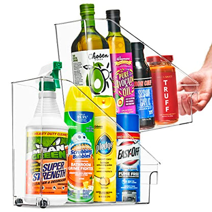 Sorbus Roll Out Bottle Organization Bins - Pantry Under Sink Organizer with Wheels & Handles, Clear Plastic Organizing Containers for Bottles & Cleaning Supplies - Kitchen Cabinet Laundry Room Storage - style: Slant