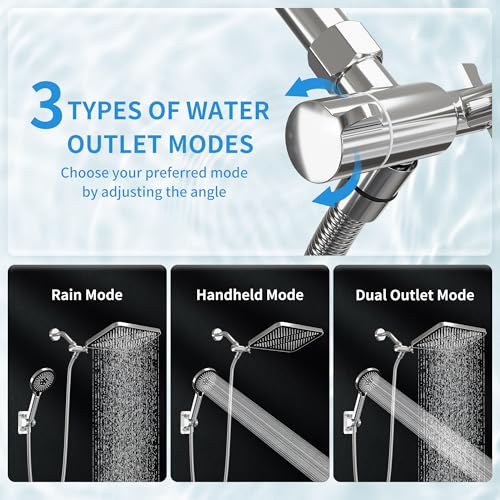 RFOUO 11 Inch Wide Rain Shower Head with Handheld,Chrome | High Pressure Rainfall, Dual Shower Head Combo with Adjustable Arm, 3-Mode Detachable Handheld Spray,with 59 Inch Hose - color: Chrome