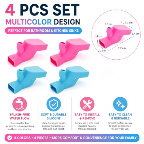 4Pcs Faucet Water Tap Extender, Multicolor Sink Spout Extension for Bathroom and Kitchen