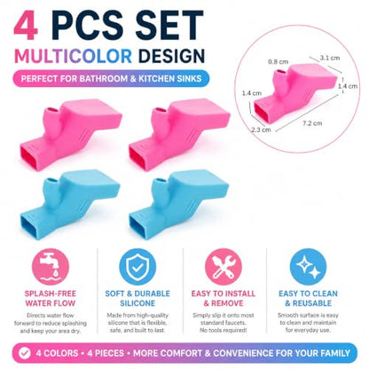 4Pcs Faucet Water Tap Extender, Multicolor Sink Spout Extension for Bathroom and Kitchen