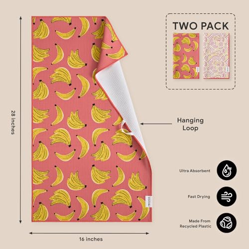 RECYCO Waffle Kitchen Towel Set of 2 - Quick Dry Microfiber Sustainable Dish Towels - Ultra Absorbent Reusable Cleaning Tea Towels - Lightweight Hand Towels,16”x 28”, Banana Joy - color: Banana Joy