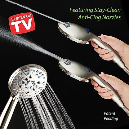 AquaCare 50-mode High Pressure Shower Head Combo with Arm & Dual Power Wash | Hygienic Jets, 2-mode Handheld Power Wash for Tub, Tile & Pets, Long 6 ft. Stainless Steel Hose, Extra Wall Bracket / Nickel - color: Satin Nickel, style: 2.5 Gallons Per Minute