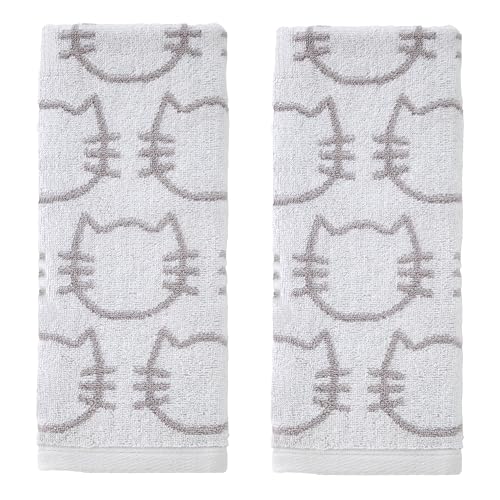 SKL Home Cat Jacquard 100% Cotton Reversible 2pc Hand Towel Set, White/Gray - size: 16 inches x 26 inches