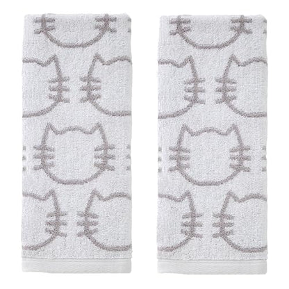 SKL Home Cat Jacquard 100% Cotton Reversible 2pc Hand Towel Set, White/Gray - size: 16 inches x 26 inches
