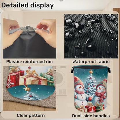 Cute Winter Snowman Laundry Basket - Heavy Duty 60L Dirty Clothes Organizer, Water Resistant Foldable Hamper for Men Women - color: Cute Winter Snowman