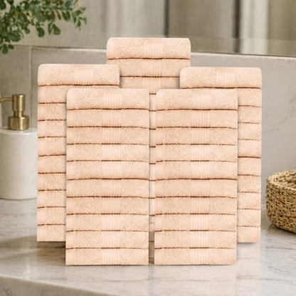 100% Cotton Washcloths 12x12 Inches, 600 GSM, Soft & Absorbent, Durable, Set of 50, Beige - color: Beige, size: Washcloth Set of 50