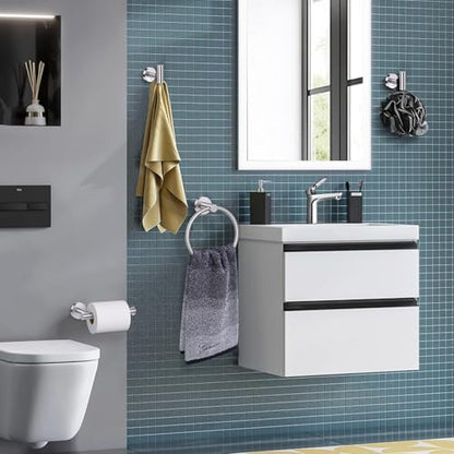 Lairuier Bathroom Hardware Set, 4-pieceTowel Holder Set Include Toilet Paper Holder,Towel Ring and 2 Towel Hooks Stainless Steel Wall Mounted Bathroom Hardware Accessories Set (Brushed Finish) - color: Brushed Nickel, size: Set A