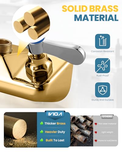 Commercial Hand Sink Faucet: 6" Swivel Spout 4'' Center Wall Mount Utility Faucet, Brass Constructed with 360° Swivel Spout, Dual Lever Handles, Restaurant/Laundry/Bar/RV, Chrome Polished - size: 4"center 6"