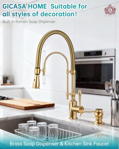 Brass Kitchen Soap Dispenser,Gold in Sink Liquid Dish Soap Dispenser, Under Sink Hand Metal Dispenser Pump, 47.2" Silicone Long Tube for 0.79 "- 1.38" Bottle Mouths - color: Gold, size: With Hose