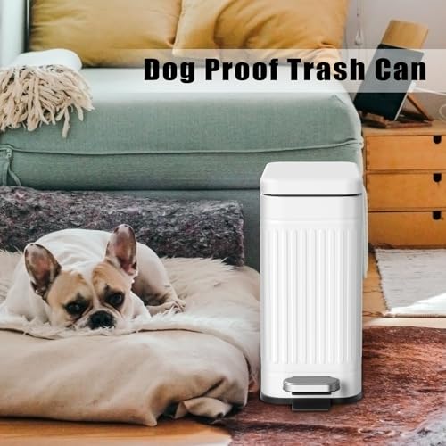 TrashAid 2.6 Gallons Small Bathroom Trash Can with Soft Close Lid, White | Removable Inner Bucket, Odor Control, Fingerprint-Resistant, Slim Stainless Steel Garbage Can for Bedroom/Office/Laundry