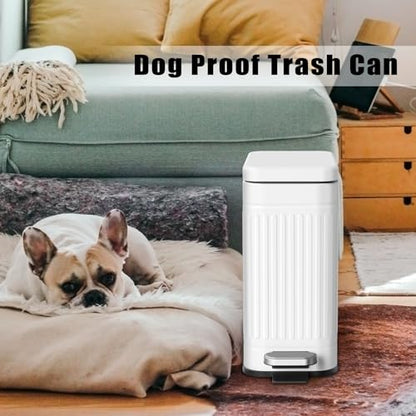 TrashAid 2.6 Gallons Small Bathroom Trash Can with Soft Close Lid, White | Removable Inner Bucket, Odor Control, Fingerprint-Resistant, Slim Stainless Steel Garbage Can for Bedroom/Office/Laundry