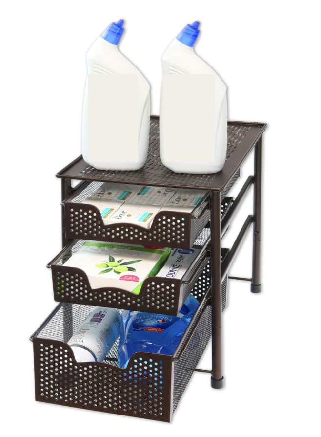Simple Houseware Stackable 3 Tier Sliding Basket Organizer Drawer, Bronze (Pack of 2) - color: Bronze, size: 3-Tier (Pack of 2)