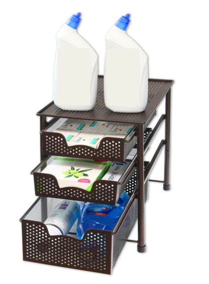 Simple Houseware Stackable 3 Tier Sliding Basket Organizer Drawer, Bronze (Pack of 2) - color: Bronze, size: 3-Tier (Pack of 2)