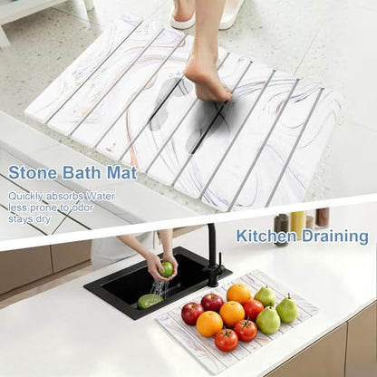 Dish Drying Mat, Stone Drying Mat for Kitchen Counter, Stone Bath Mat,White | Water Absorbing Diatomaceous Earth Drying Stone for Kitchen Counter, Bath Stone Mat, Kitchen Dish Drying Stone Mat, 24"×16" - color: White